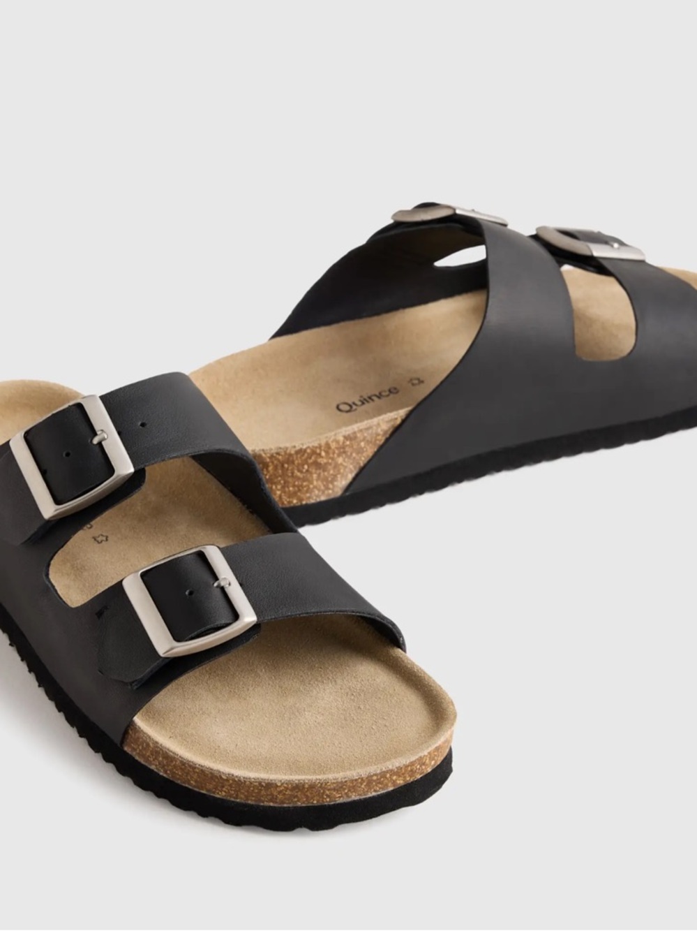 Nappa Black Leather Double Strap Buckle Slides | size 9
